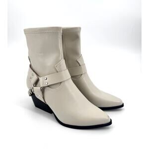 Dolce Vita Keeler Harness Moto Chain Pointed Ankle White Leather Ankle Boots 9